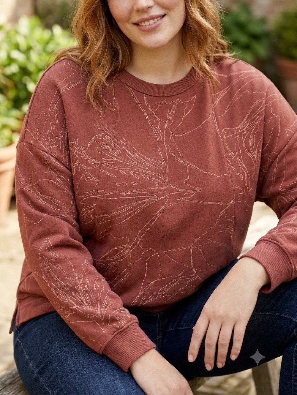 Shambhala Terracotta Floral Line Art Sweatshirt Botanical Boho Fall
